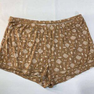 Joyspun Shorts Womens 2X Tan Printed Lounge Elastic Waist Rayon Spandex Casual
